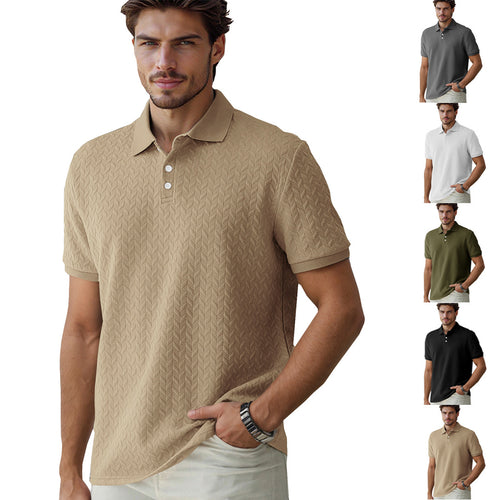 Herren nan feingewobenes Polohemd mit Chevron-Reliefstruktur und kurzer Knopfleiste EB