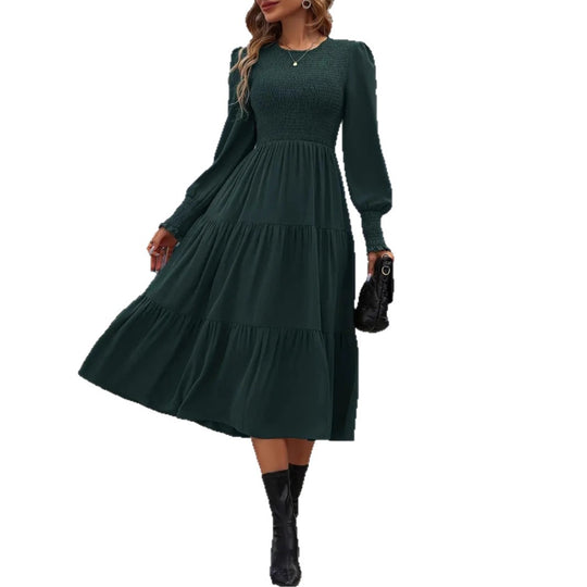 Damen Midi-Kleid mit aufwendigem Rüschensaum und figurbetontem Oberteil EB