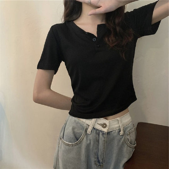 Damen Kurzarm Henley-Shirt EB