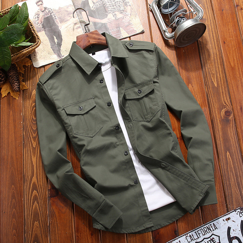 Herren Military-Hemdjacke mit Schulterklappen und Pattentaschen EB