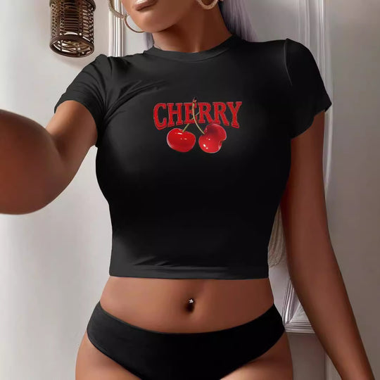 Damen Crop-T-Shirt mit kreativem Bärenmotiv und witzigem Spruch EB