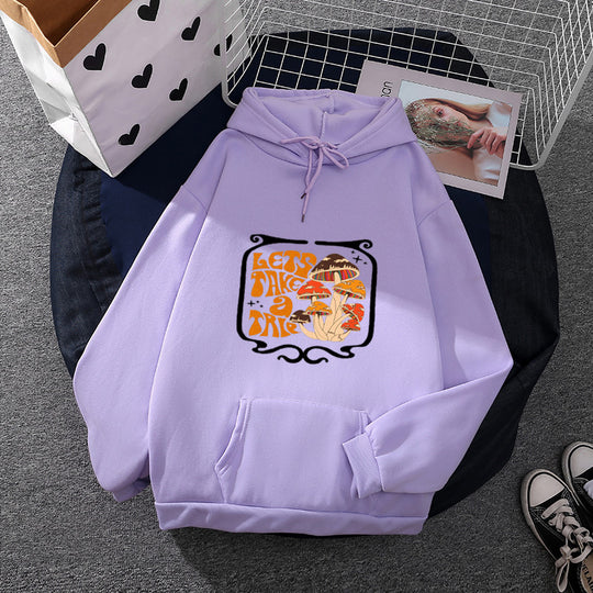 Damen nan leichter Oversize Kapuzenpullover mit Herz‑EKG‑Motiv, langen Kordeln und elastischem Bund EB