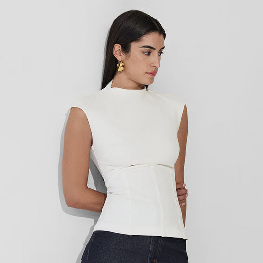 Damen Figurumspielendes Top mit elegantem High-Neck und schmalem Schnitt EB