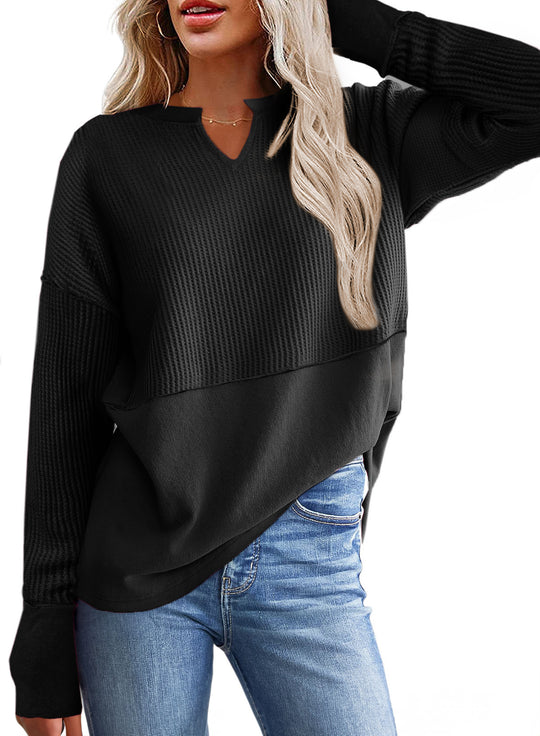 Damen lässiger Knit-Pullover mit V-Ausschnitt und Struktur EB