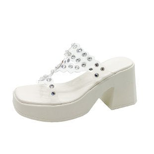Damen Plateau-Pantoletten mit glitzernden Details EB