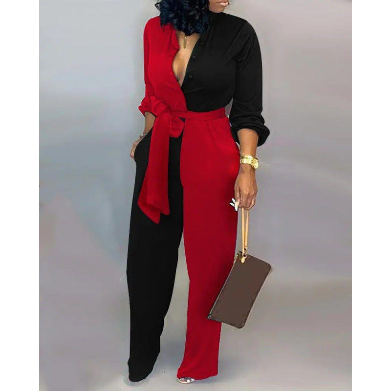 Damen Denim Jumpsuit mit modischem Patchwork-Design und praktischen Taschen EB