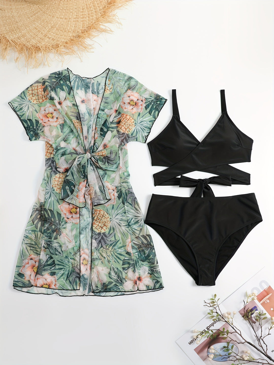 Damen Wickelkleid und Bikini-Set EB