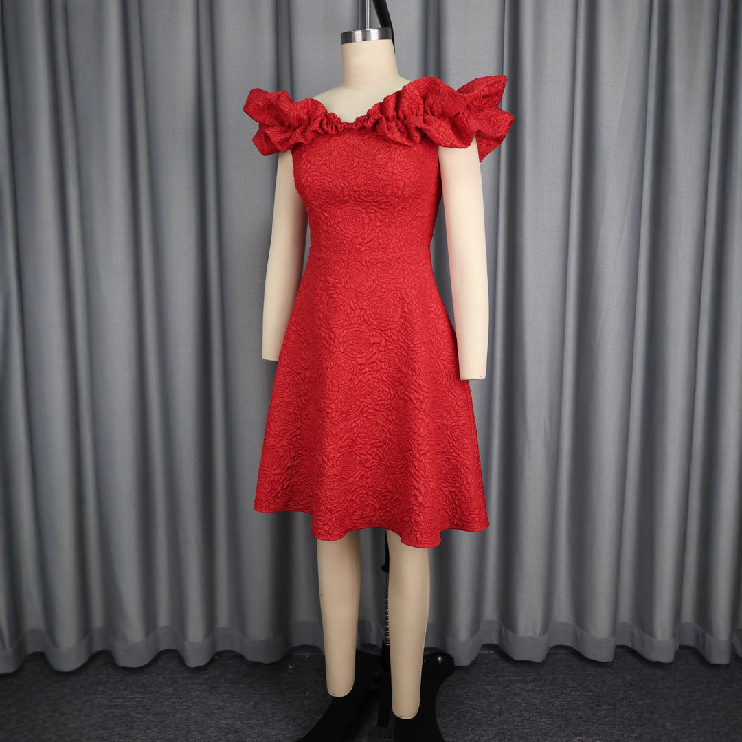 Damen Cocktailkleid mit voluminösen Rüschenärmel EB