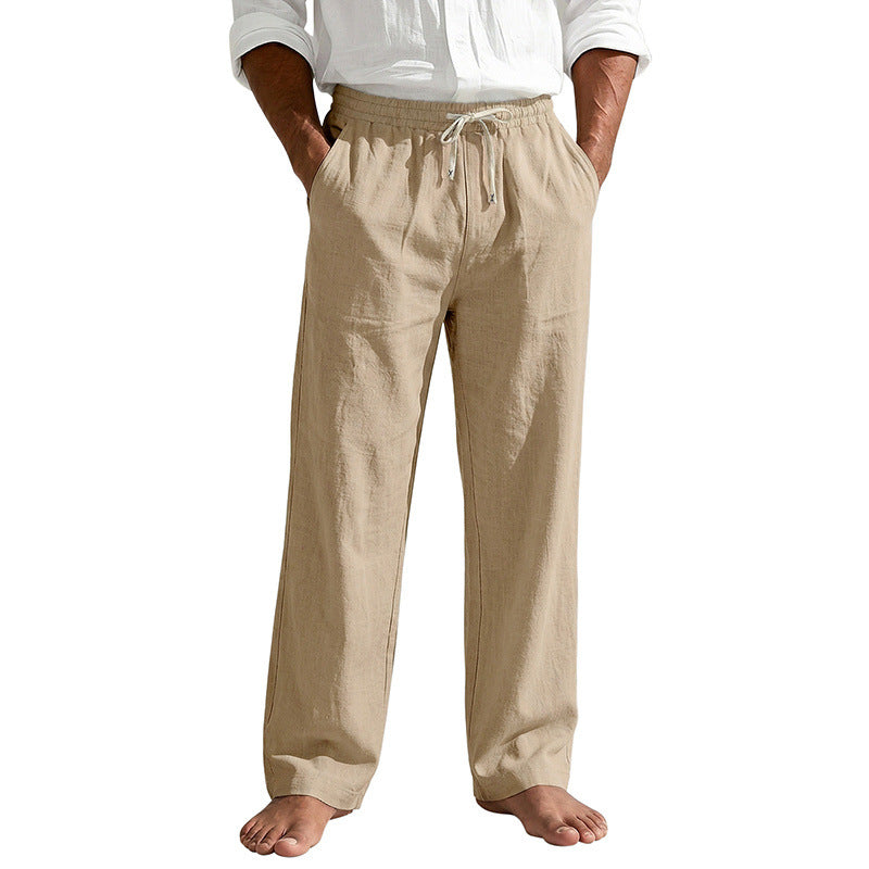 Herren Leinenoptik Relaxhose mit elastischem Bund, Tunnelzug und Seitentaschen EB