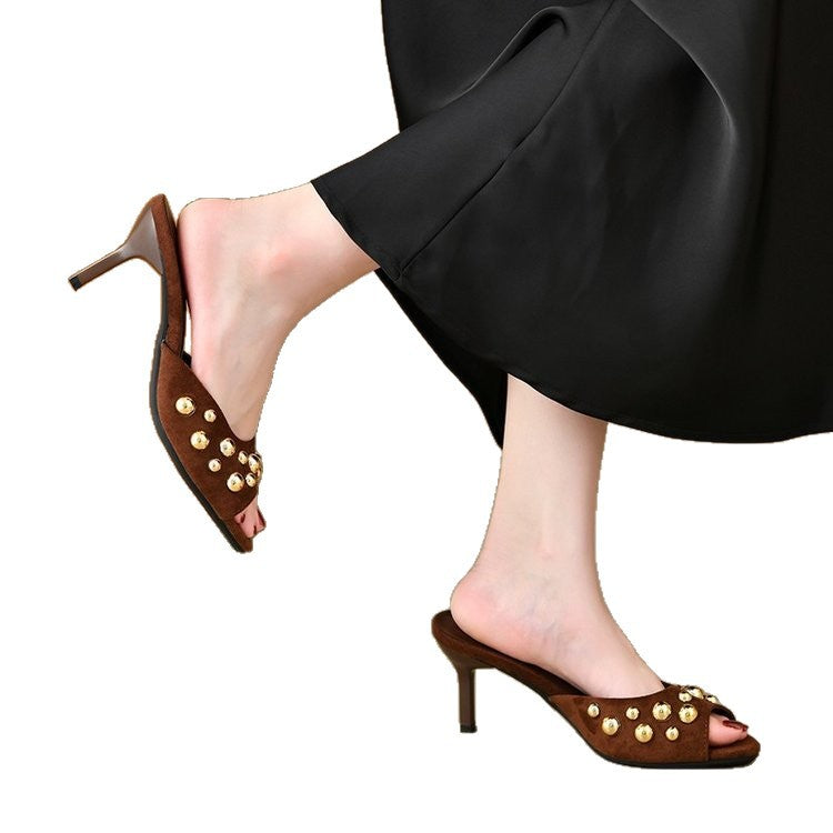 Damen Absatzsandalen mit elegantem Perlenverzierungsdesign EB