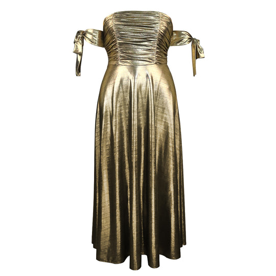 Damen glamouröses Abendkleid mit schulterfreiem Design und eleganten Raffungen EB