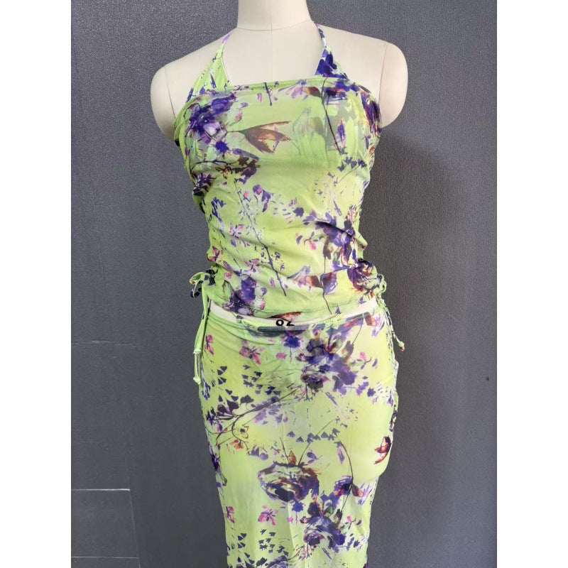 Damen Strandkleid mit modischem Wickeldesign und floralem Muster EB