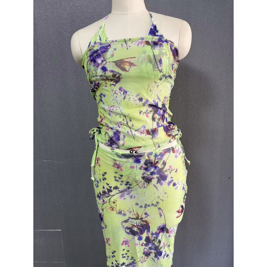 Damen Strandkleid mit modischem Wickeldesign und floralem Muster EB