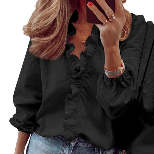 Damen Bluse mit Rüschendetails und elegantem Stehkragen EB