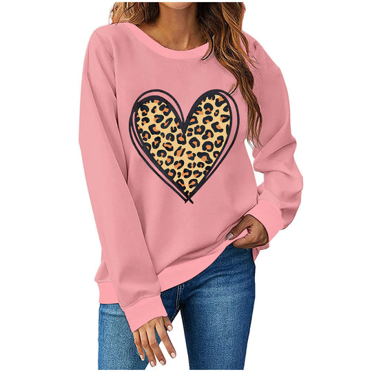 Damen Sweatshirt mit kreativem Leopardenherzdesign EB
