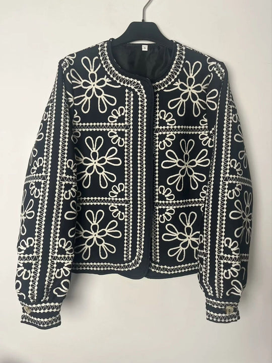 Damen gestickte Jacke mit floralem Design und modernem Schnitt EB