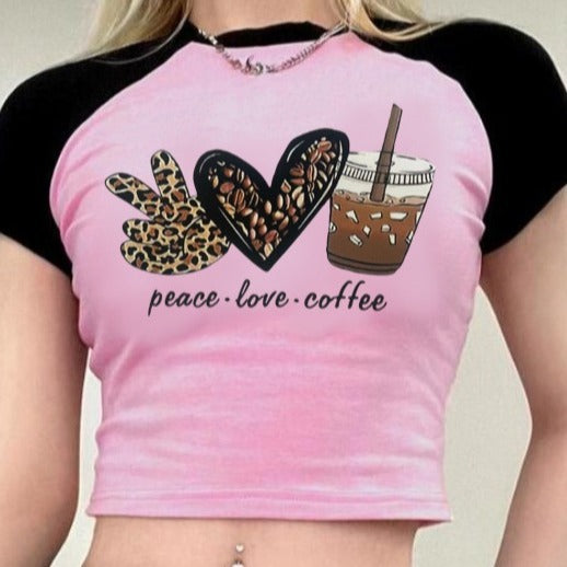 Damen Crop-T-Shirt mit kreativem Kaffee-Motiv und lässiger Passform EB