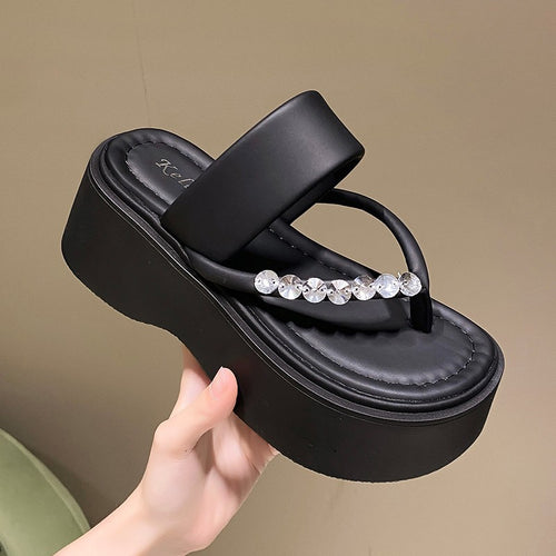 Damen Wedge-Sandalen mit glitzernden Ziersteinen und komfortablem Fußbett EB