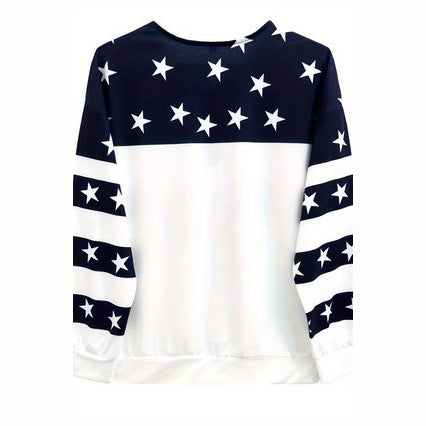 Damen Sweatshirt mit amerikanischem Flaggenmotiv und Sternen EB