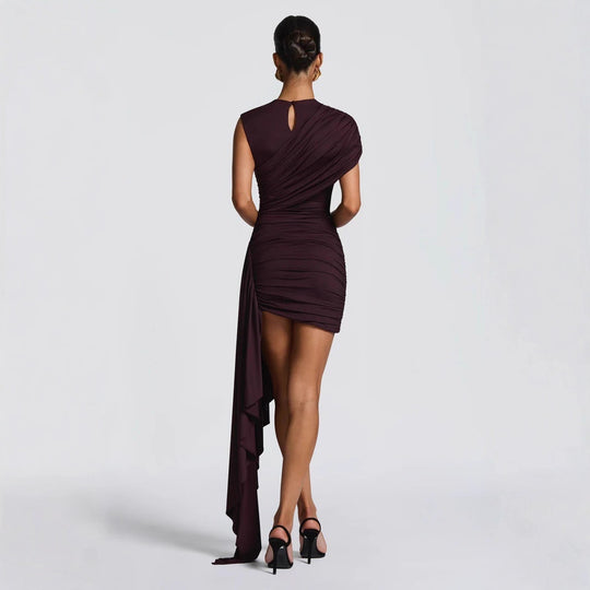 Damen figurbetontes Minikleid mit asymmetrischem Schulterdesign und Drapierung EB