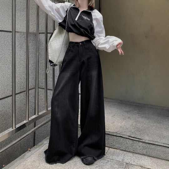 Damen Weit geschnittene Jeans mit modischem Saum EB