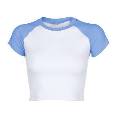 Damen Kurzarm Crop-Top mit farblich abgesetzten Raglanärmeln EB