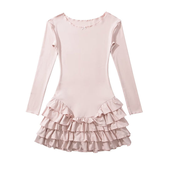 Damen Ballettkleid mit Rüschensaum und langen Ärmeln EB