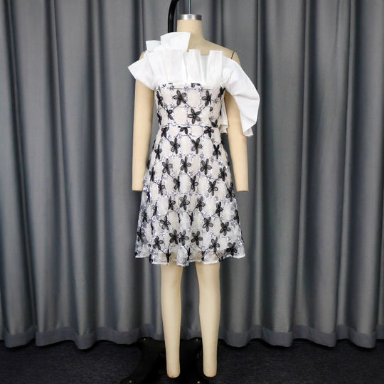 Damen festliches Cocktailkleid mit fließendem Schnitt und raffinierten Blumenapplikationen EB