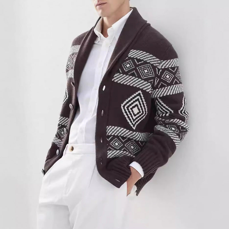 Herren Strickjacke mit modernem grafischen Muster und klassischem Kragen EB