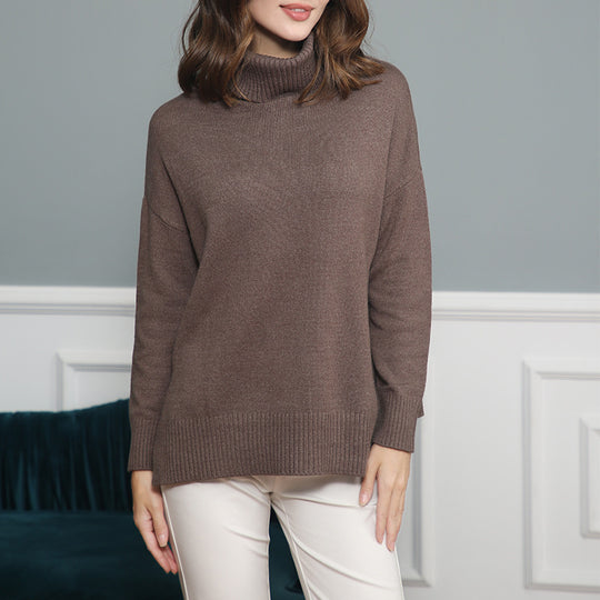 Damen gemütlicher Pullover mit Stehkragen und weitem Schnitt EB