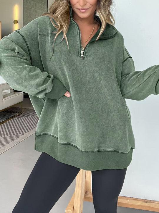 Damen Bequemer Pullover mit halbem Reißverschluss EB