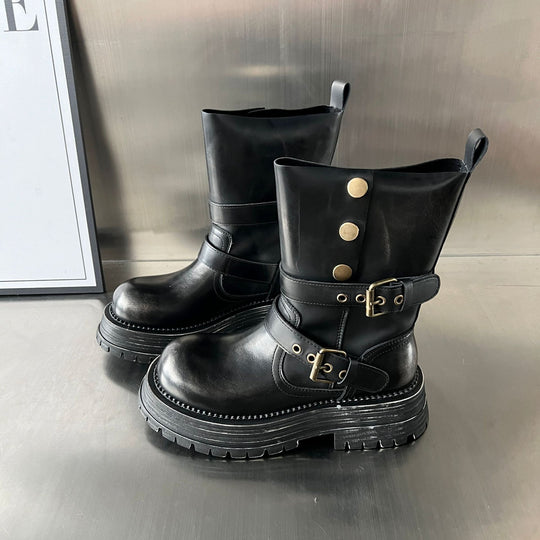 Damen Biker-Stiefel mit modischer Schnallenverarbeitung und robustem Profil EB