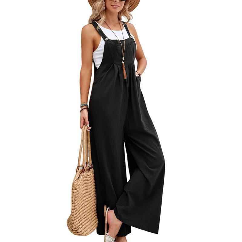 Damen Lässiger Jumpsuit mit praktischem Schnallenverschluss und weit geschnittenen Beinen EB