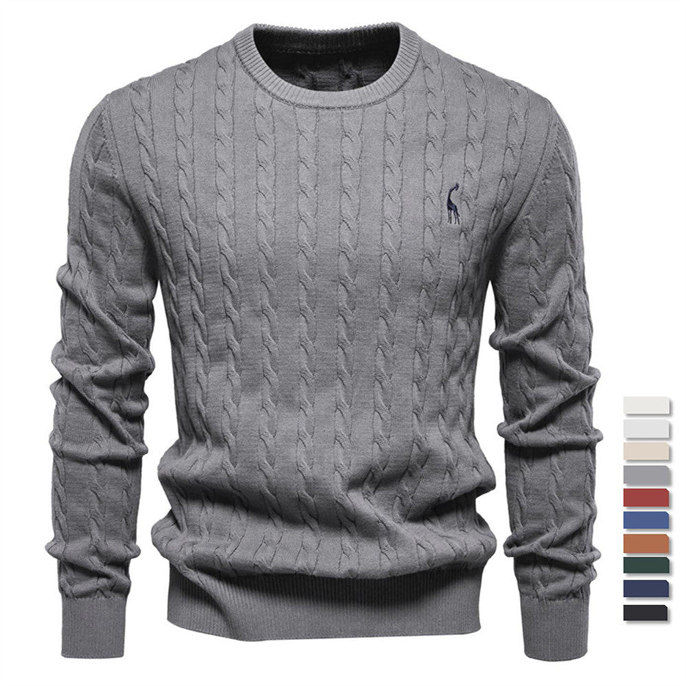 Herren Strickpullover mit Zopfmuster und Rundhalsausschnitt EB