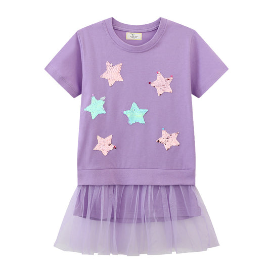 Mädchen T-Shirt mit glitzernden Sternen und Tüllrock EB