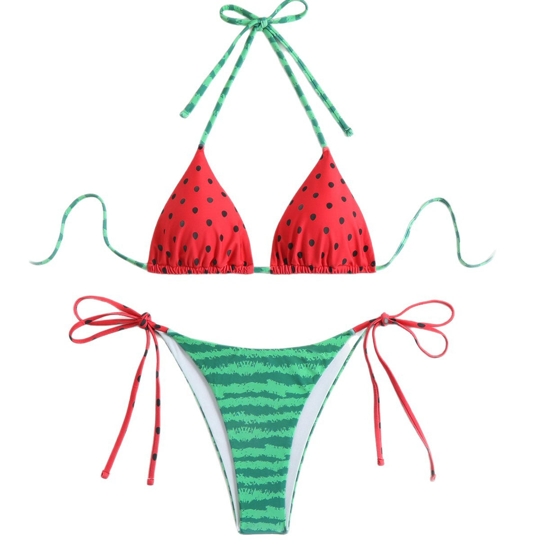 Damen Triangel-Bikini mit verspieltem Obstdesign und verstellbaren Trägern EB
