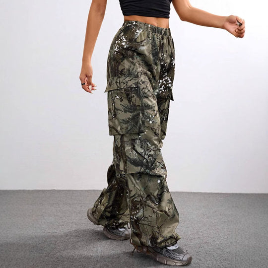 Damen Karierte Cargo-Hose mit niedrigem Schritt und praktischen Taschen EB