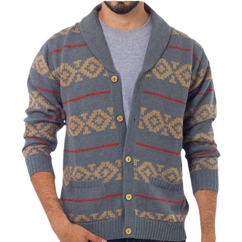 Herren Strickjacke mit modernem geometrischem Muster und praktischen Taschen EB