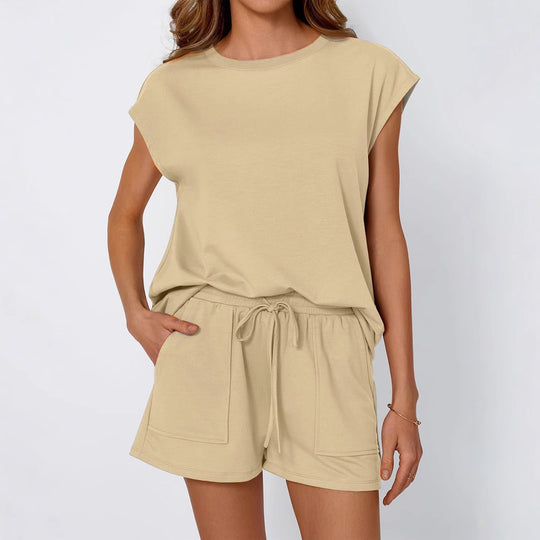 Damen lässiges Zweiteiliges Set mit weitem Oberteil und Shorts EB