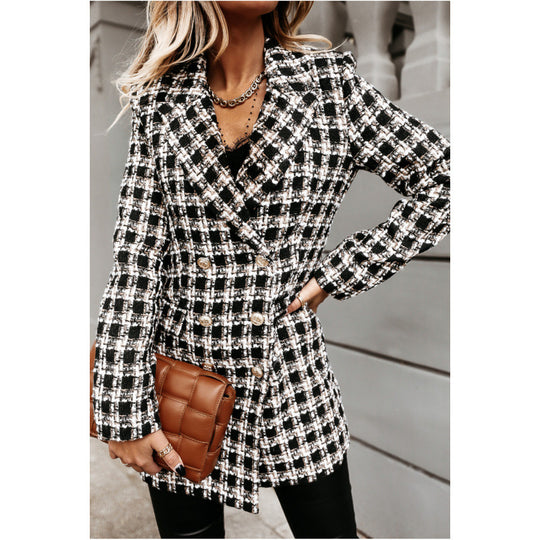 Damen Doppelreihige Karierte Blazerjacke EB