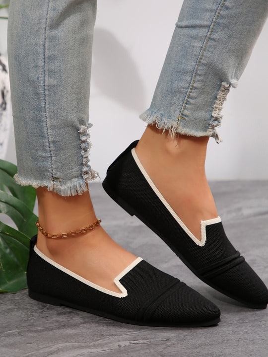 Damen  elegante flache Slipper-Loafer mit spitzer Zehenpartie Strickoptik und gepolsterter Innensohle EB