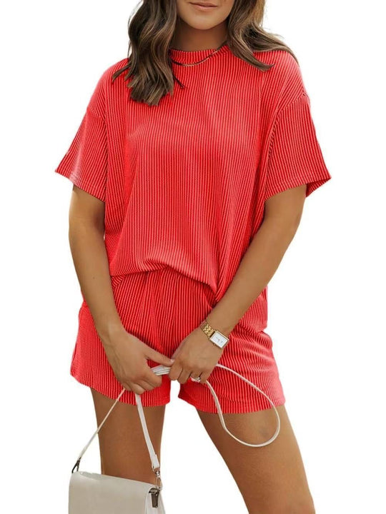 Damen lässiger Lounge-Set mit sportlichem Design und Kurzarm EB
