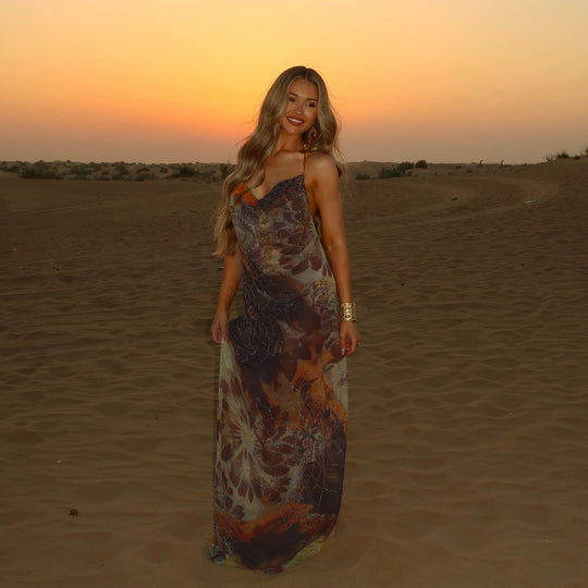 Damen Maxikleid mit verführerischem Halterneck-Design und floralem Muster EB