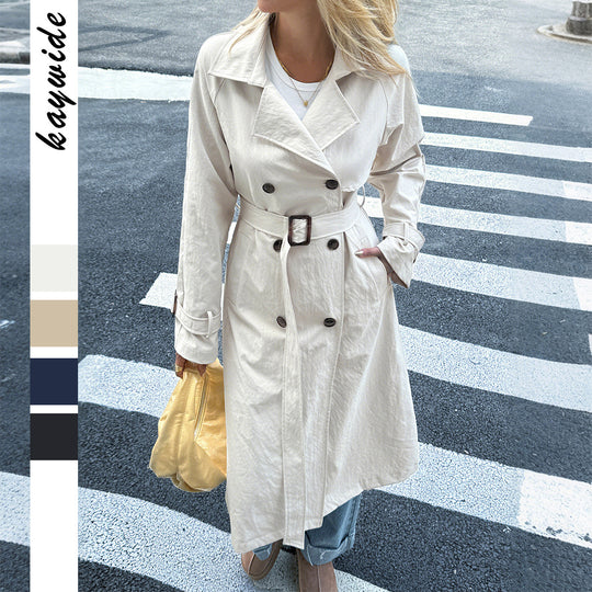 Damen nan klassischer Trenchcoat mit Doppelreihe, Taillengürtel, verstellbaren Manschetten und geraden Knopfleiste EB