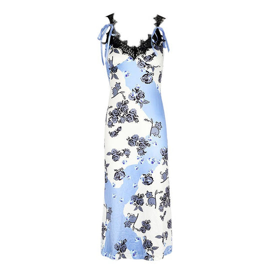Damen Maxikleid mit floralen Motiven und eleganten Spitzendetails EB