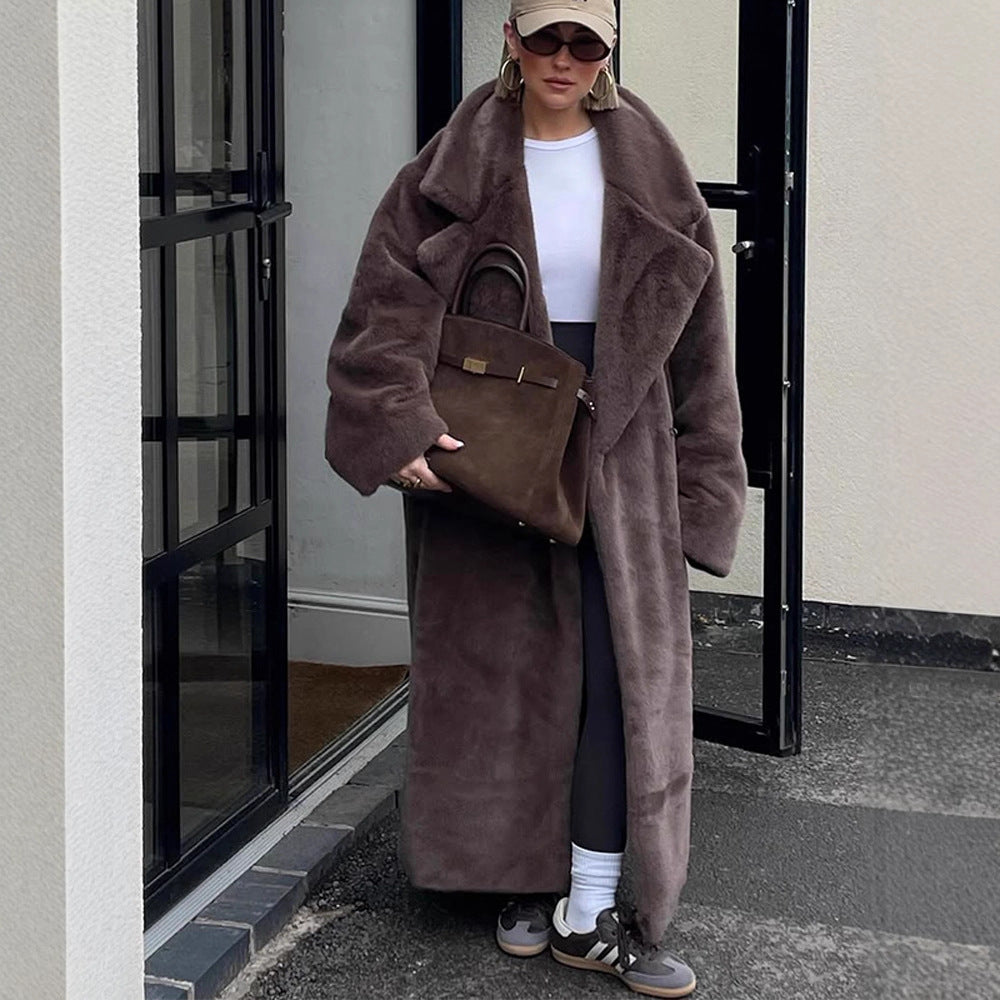 Damen Oversized Kunstfellmantel EB