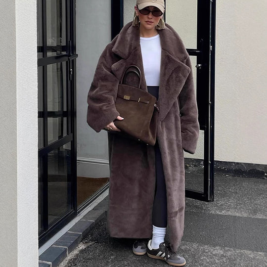 Damen Oversized Kunstfellmantel EB