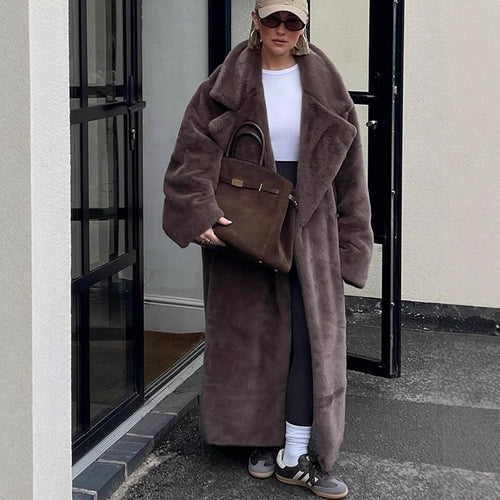 Damen Oversized Kunstfellmantel EB