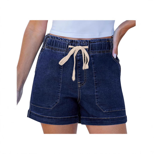 Damen bequeme Denim-Shorts mit Gummizug und praktischen Taschen EB