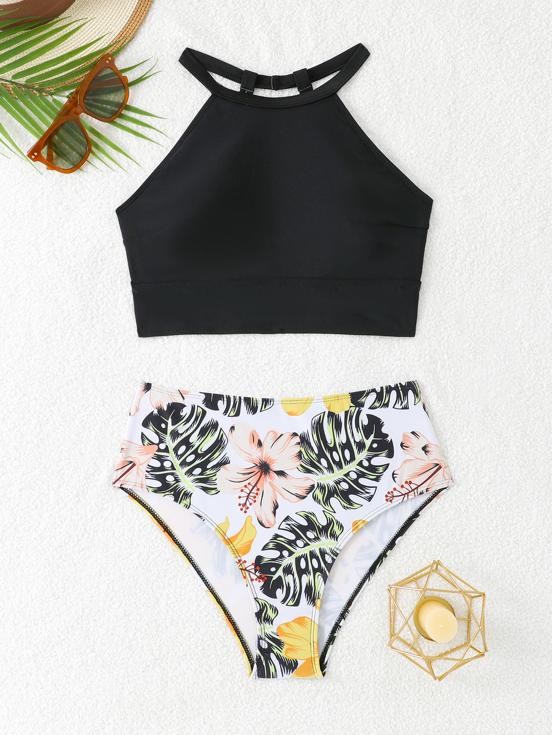 Damen Sportliches Bikini-Set mit hoch geschnittenem Unterteil und modernem Rücken EB
